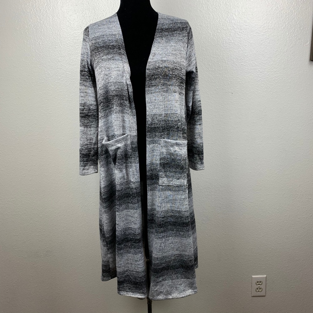 Lularoe Sarah Gray and‎ Black Striped Cardigan